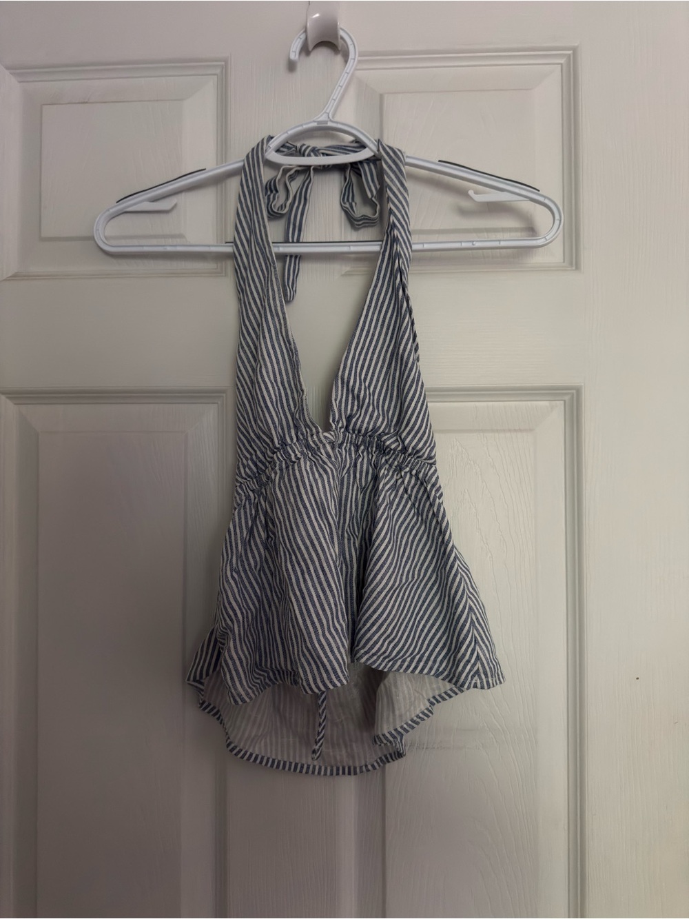 Streetwear Society Blue and White Striped Halter Crop Top